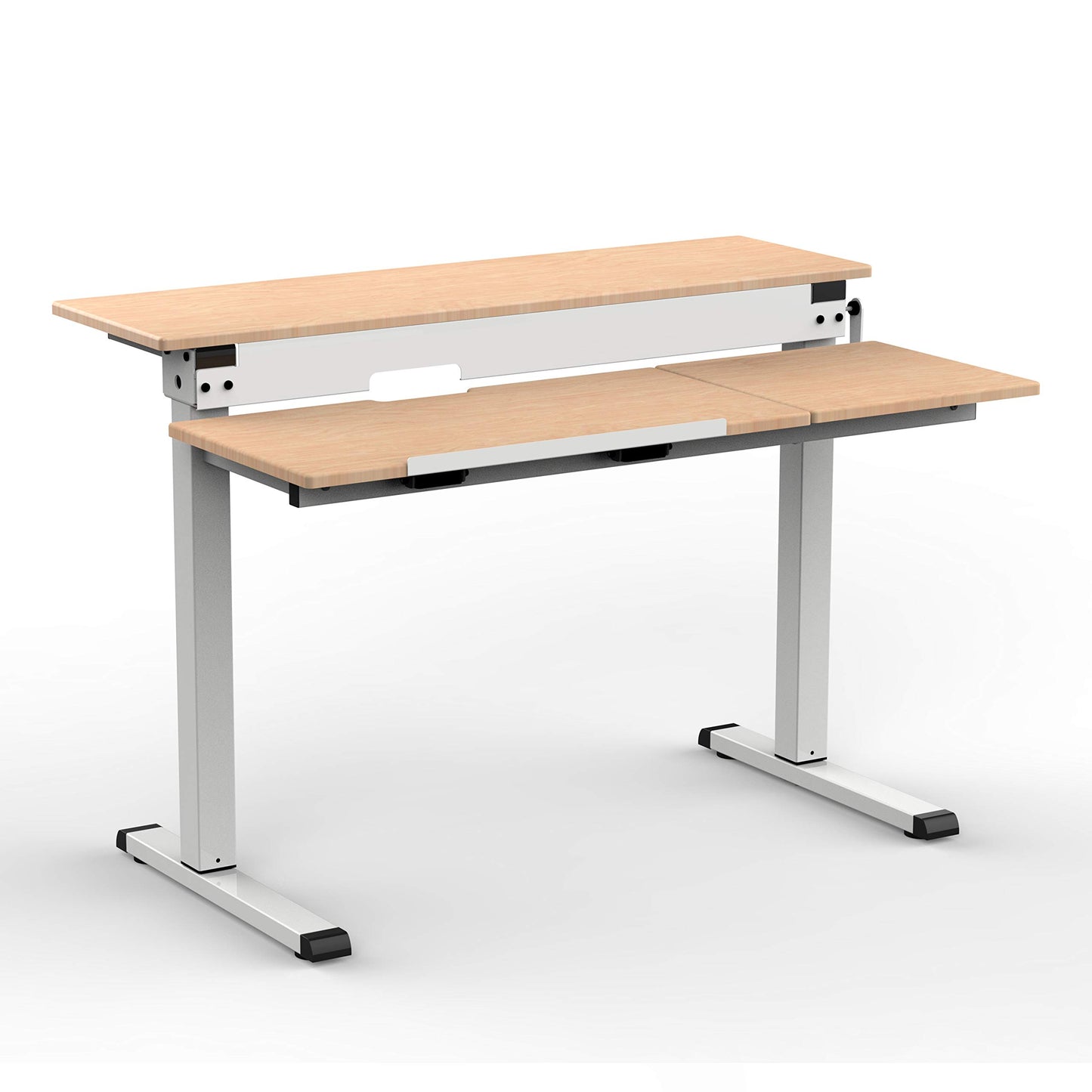 Stand Up Desk Store 48" Crank Adjustable Height Split Level Drafting Table Ergonomic Desk with Monitor Shelf (White/Birch) - WoodArtSupply