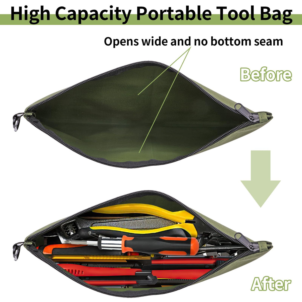 3 Pack Tool Bag Zipper Pouch, Premium Tool Pouch, Utility Multipurpose Storage Organizer Tool Pouches with Carabiner Metal Zipper for Tools, Travel COIDEA