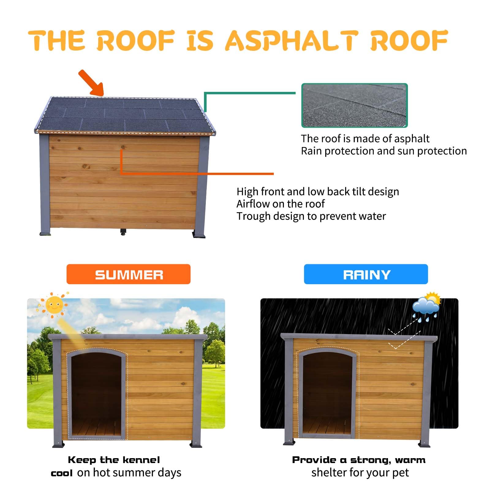 LIYAHUIA 44.48" Extra Large Dog House Outdoor Indoor Wooden Dog Kennel for Winter with Raised Feet Weatherproof for Large Dog House Outside(Natural) - WoodArtSupply