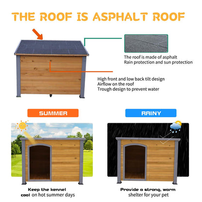 LIYAHUIA 44.48" Extra Large Dog House Outdoor Indoor Wooden Dog Kennel for Winter with Raised Feet Weatherproof for Large Dog House Outside(Natural) - WoodArtSupply