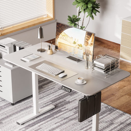 Furniwell Electric Height Adjustable Standing Desk Large Sit Stand up Desk Home Office Computer Desk 55 x 24 Inches Lift Table with T-Shaped Metal Furniwell