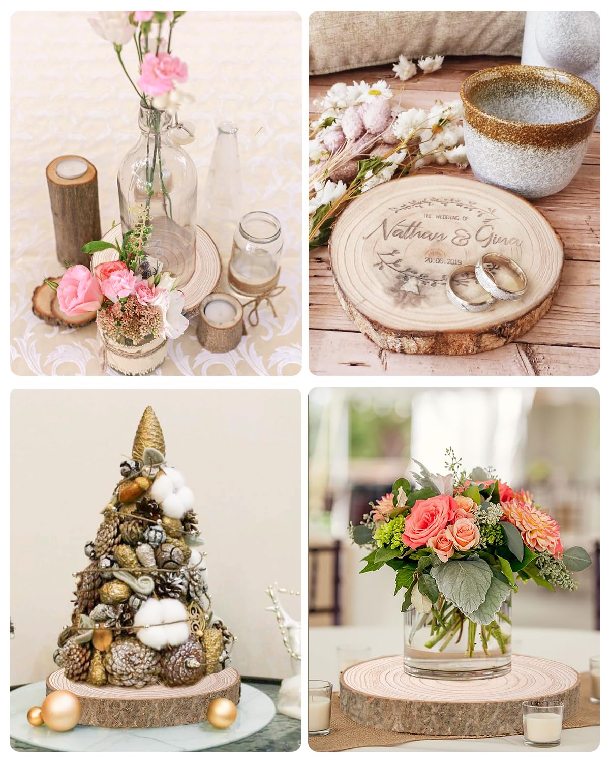 Wood Slices 8 Pack 9-10 Inch Large Wood Rounds Unfinished Wood Slices for Centerpieces, Wood Ornaments,Wood Chargers,Wood Slices forTables BeNiNat