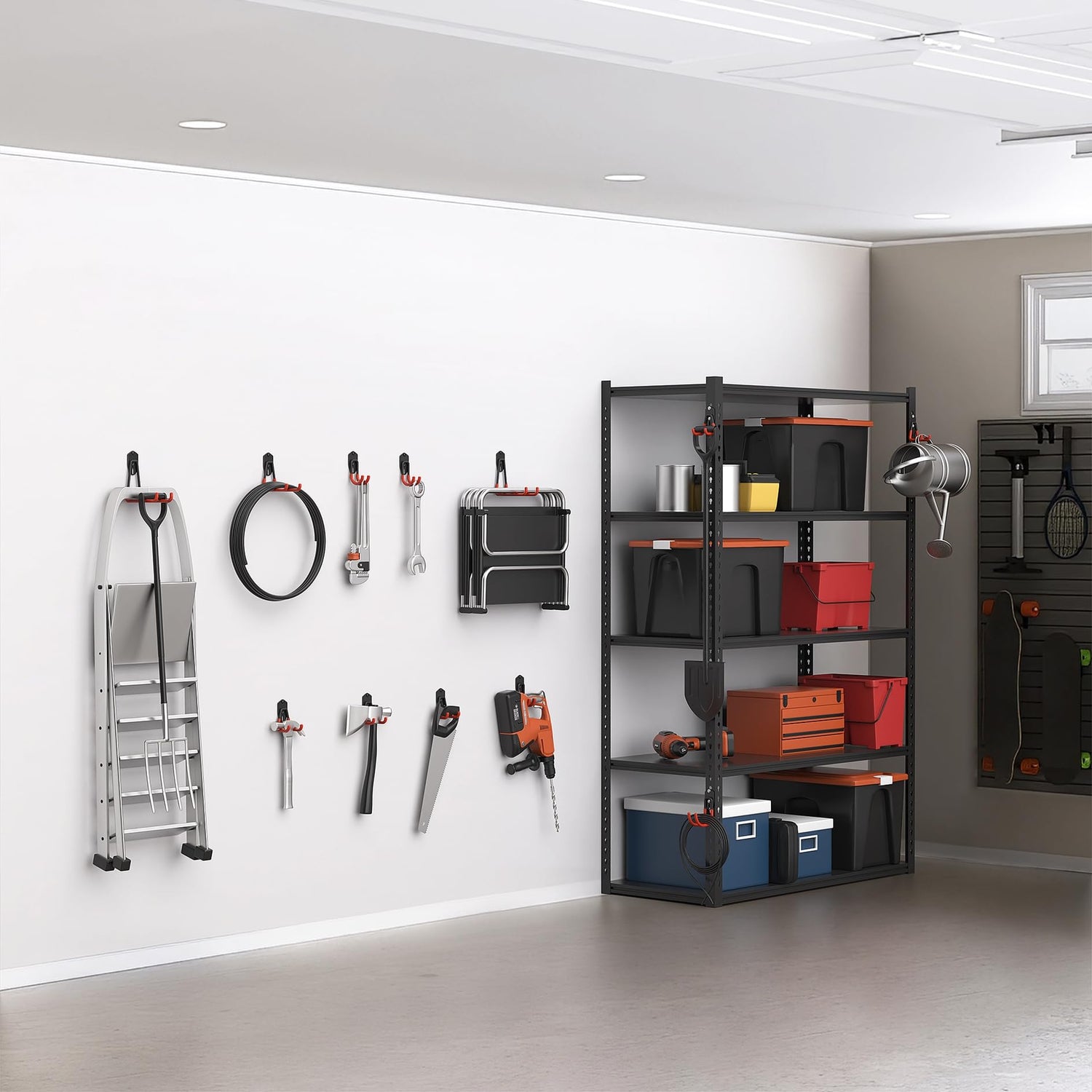 WALMANN 12PCS Garage Storage Hooks, Wall Mount Utility Hooks for Tools, Ladders, Cords, Folding Chairs, Shovels and Rakes, Shelving Hooks for Keyhole WALMANN