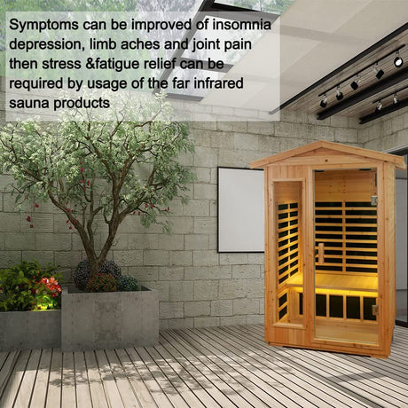 Xmatch Far Infrared Wooden Outdoor Sauna, 2-Person Size 1750W, 9 Low EMF Heaters, 10 Minutes Pre-Warm up, Time and Temp Pre-Set, 2 Bluetooth Xmatch