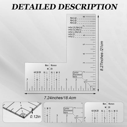 Copkim 3 Pcs Left Chest Logo Placement Tool T Shirt Ruler Guide 8.27" x 7.24" for Heat Press Printing Acrylic Embroidery Placement Ruler for Adult - WoodArtSupply