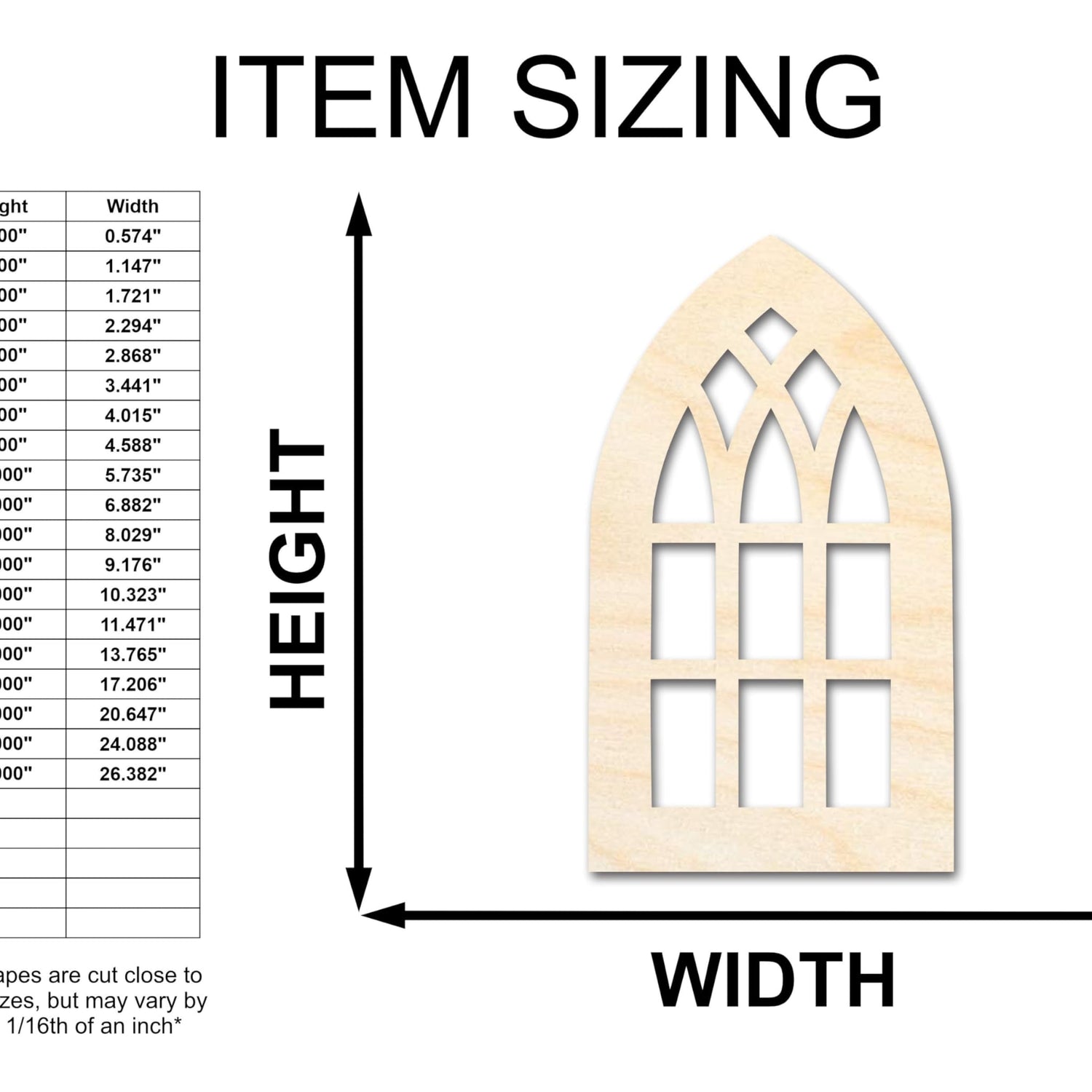 Unfinished Wood Gothic Window Shape | Craft Cutout | up to 24" DIY 6" / 1/4" 24 Hour Crafts