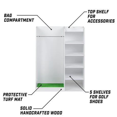 GoSports Premium Wooden Golf Bag Organizer and Storage Rack – Black, Brown, and White GoSports