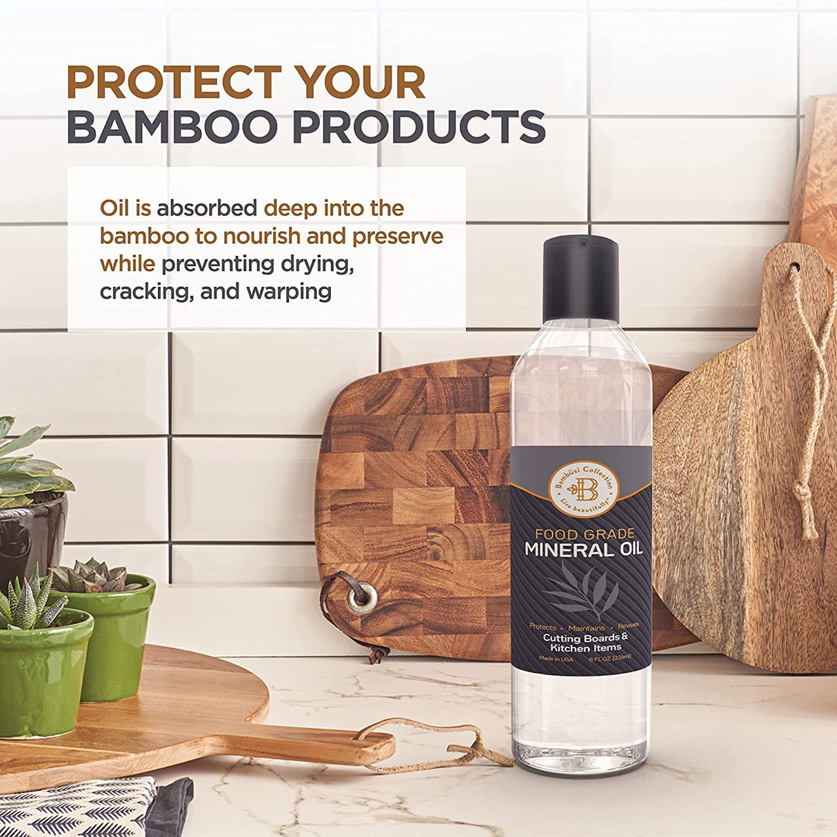 Food Grade Mineral Oil - Cutting Board Oil, Butcher Block Oil to Maintain Wood Cutting Board Conditioner, Protects & Restores Wood, Bamboo, and Teak Bambüsi