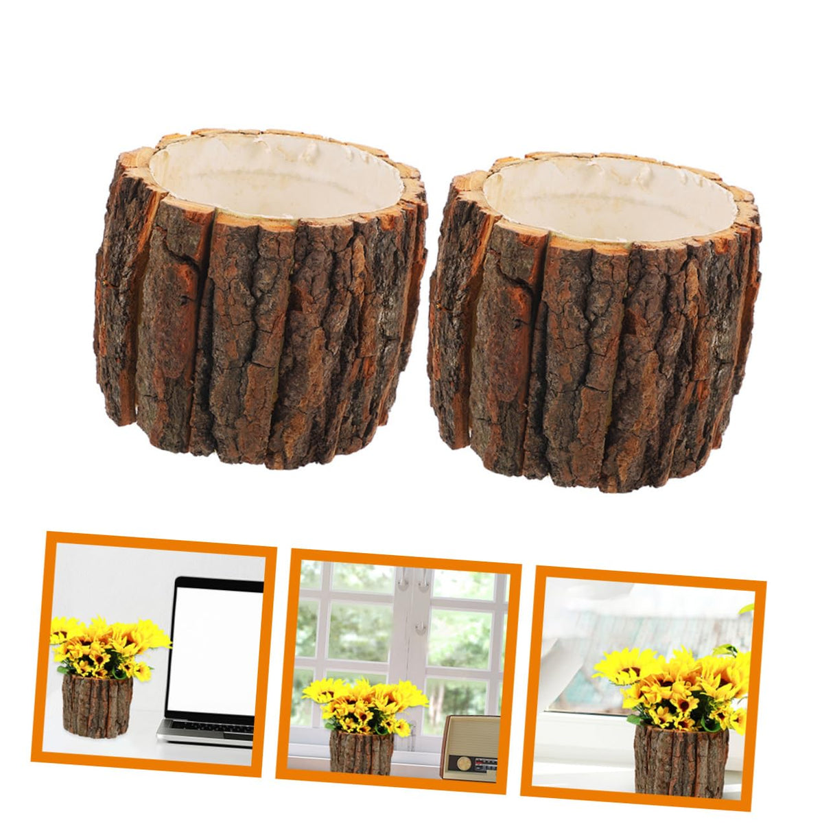 Amosfun 2pcs Wood bark Flower Pot Rustic Flower Pot Flower Arrangement Bucket Tree Planter Flower Storage Pot Flower Planting pots Flower Barrel Amosfun