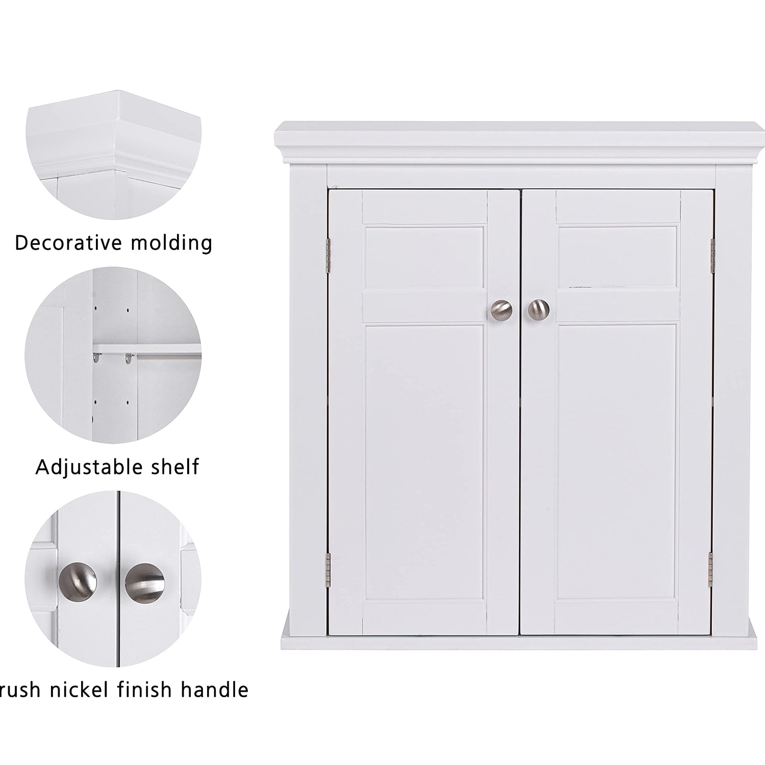 Spirich White Wall-Mounted Bathroom Cabinet with Adjustable Shelves and Doors Spirich