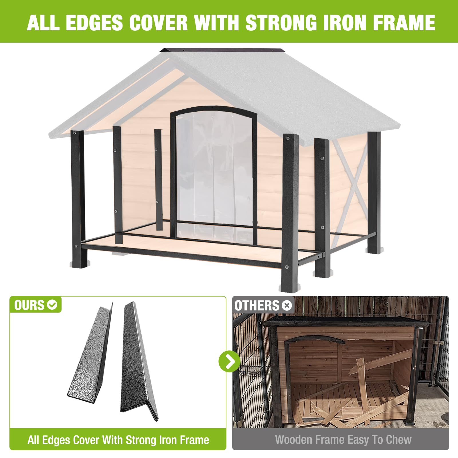 Dog House Outdoor & Indoor Unique All-Around Iron Frame Dog Kennel for Winter with Raised Feet for Small & Medium & Large Dogs,Weatherproof Roof - WoodArtSupply