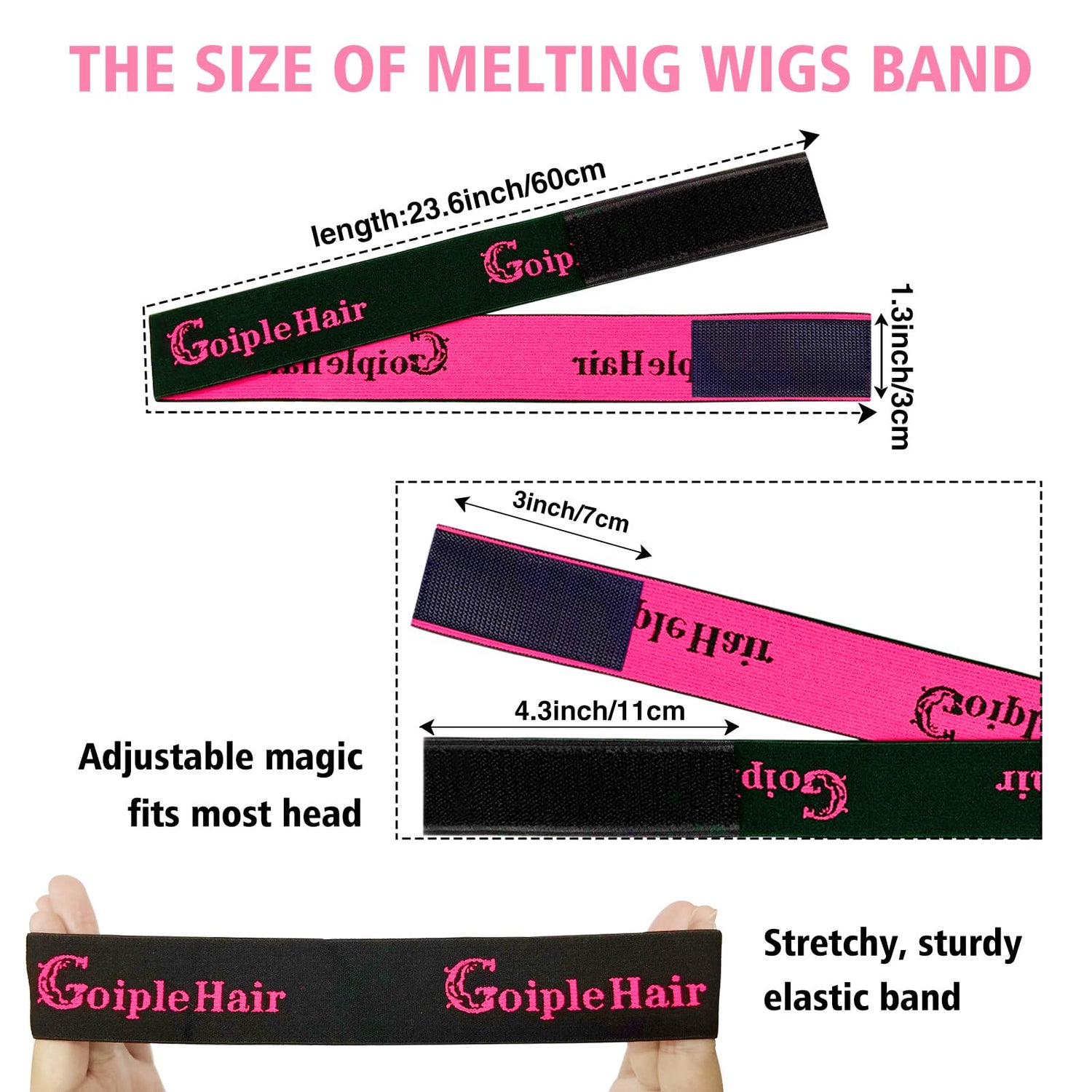 Goiple 3PCS Elastic Bands for Wig Edges, Lace Frontal Melt Wig Melt Band for Lace Front Laying Edges - Adjustable Wig Band Install Accessories with Goiple