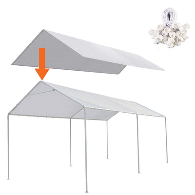 Thanaddo 10 x 20 Ft Carport Replacement Canopy Cover Garage Top Tent Shelter Tarp with Free 44 Ball Bungee Cords,White(Only Cover, Frame Not Include)