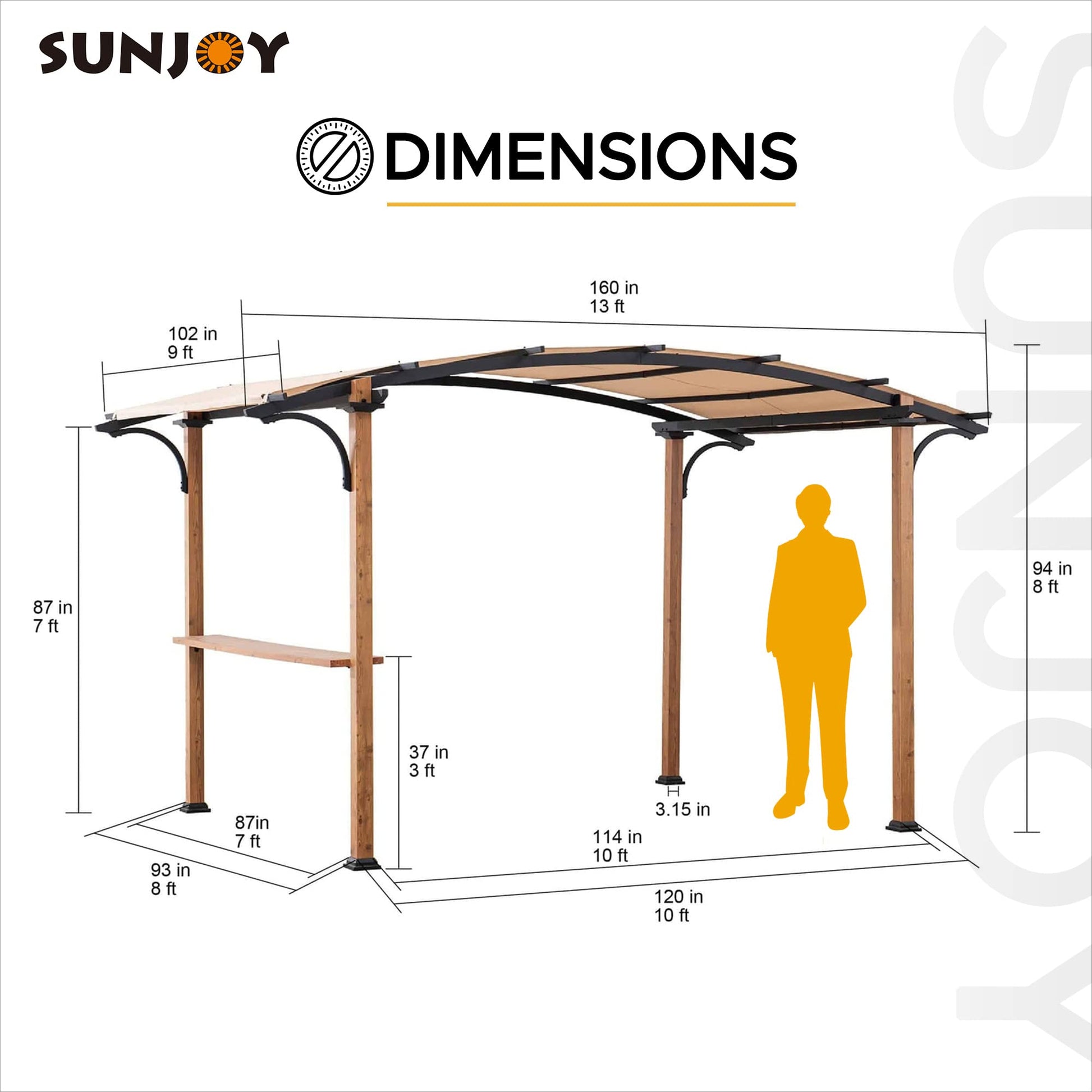 Sunjoy Outdoor Pergola 8.5 x 13 ft. Steel Arched Pergola with Tan Weather-Resistant Fabric Canopy for Patio, Backyard, Garden Activities - WoodArtSupply