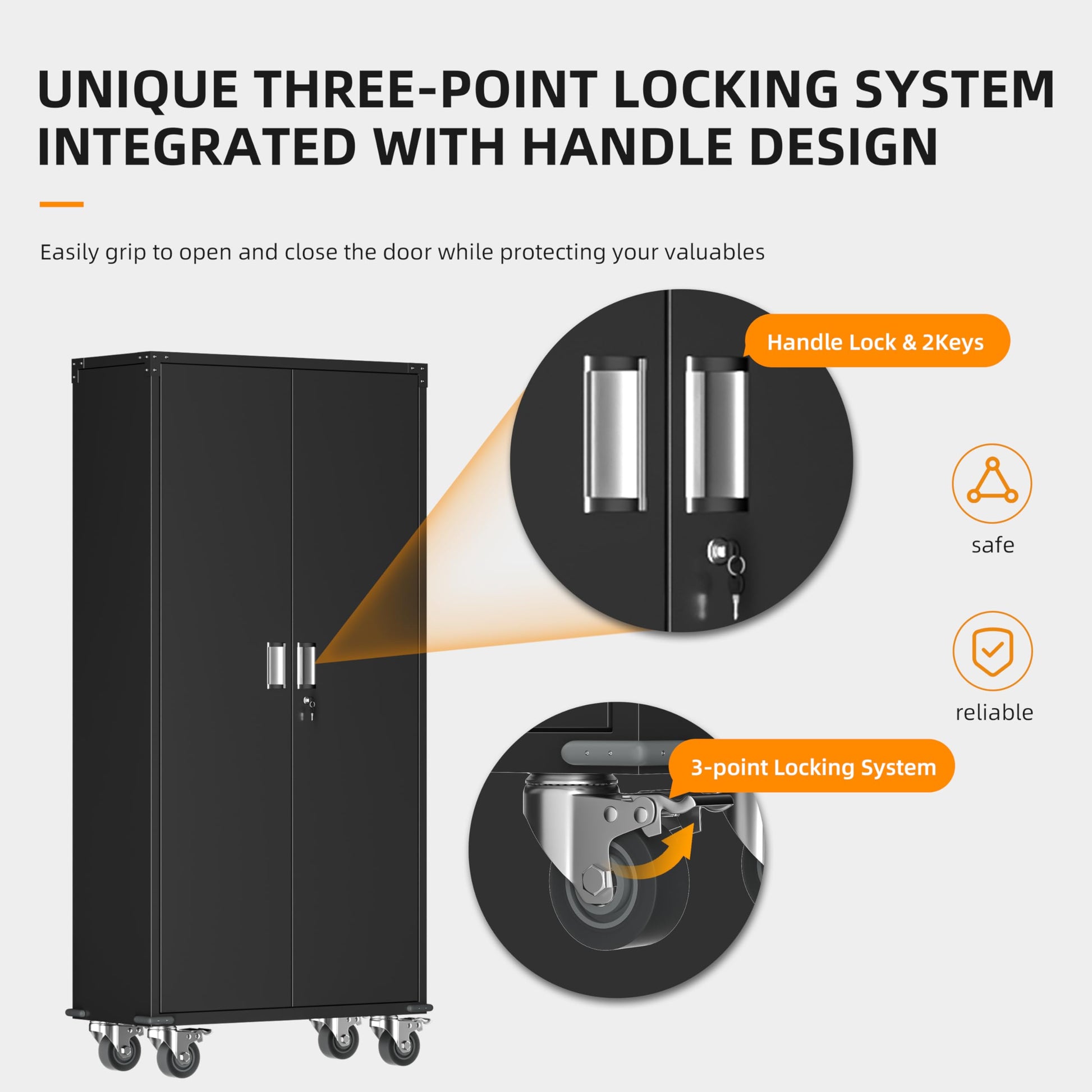 INTERGREAT Metal Garage Storage Cabinet, 75" Tall Lockable Rolling Tool Cabinet with Doors and Shelves, Heavy-Duty File Cabinet with Wheels for - WoodArtSupply