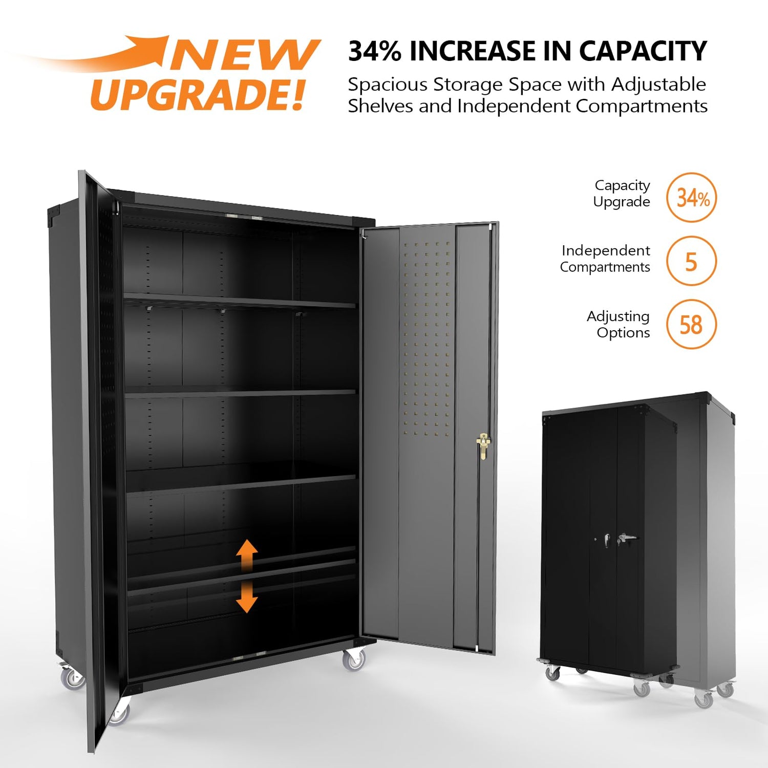 VINGLI Upgraded 72" Tall & Wide Metal Storage Cabinet with Pegboards in Doors and 4 Adjustable Shelves, Black Garage Cabinet and Storage System with VINGLI