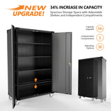 VINGLI Upgraded 72" Tall & Wide Metal Storage Cabinet with Pegboards in Doors and 4 Adjustable Shelves, Black Garage Cabinet and Storage System with VINGLI