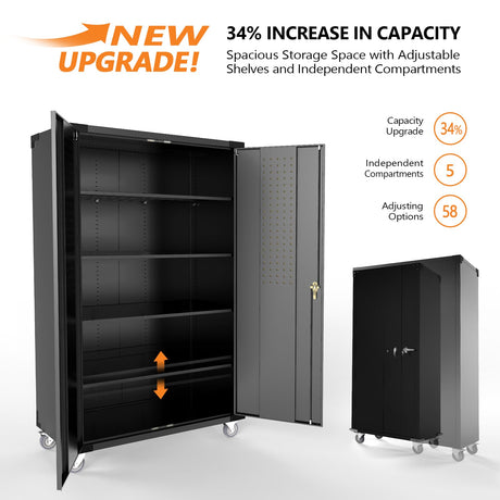 VINGLI Upgraded 72" Tall & Wide Metal Storage Cabinet with Pegboards in Doors and 4 Adjustable Shelves, Black Garage Cabinet and Storage System with VINGLI