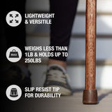 Handcrafted Wood Walking Cane - Made in the USA by Brazos - Twisted Oak Crook Neck Classic - Red Brazos