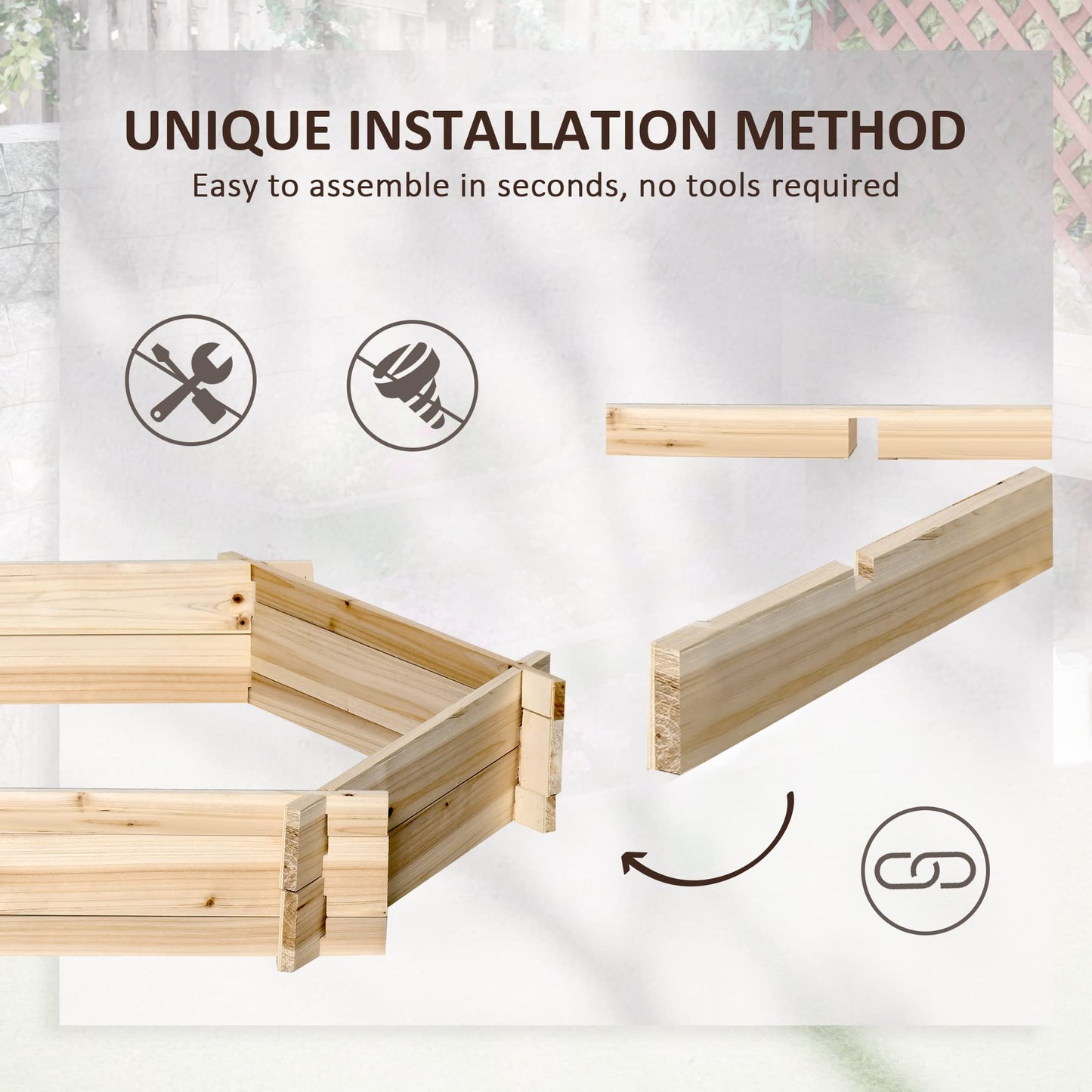 Outsunny Wooden Raised Garden Bed, Hexagon Screwless Planters for Outdoor Plants, Vegetables, Flowers, Herbs, 39" x 36" x 6", Natural Wood - WoodArtSupply