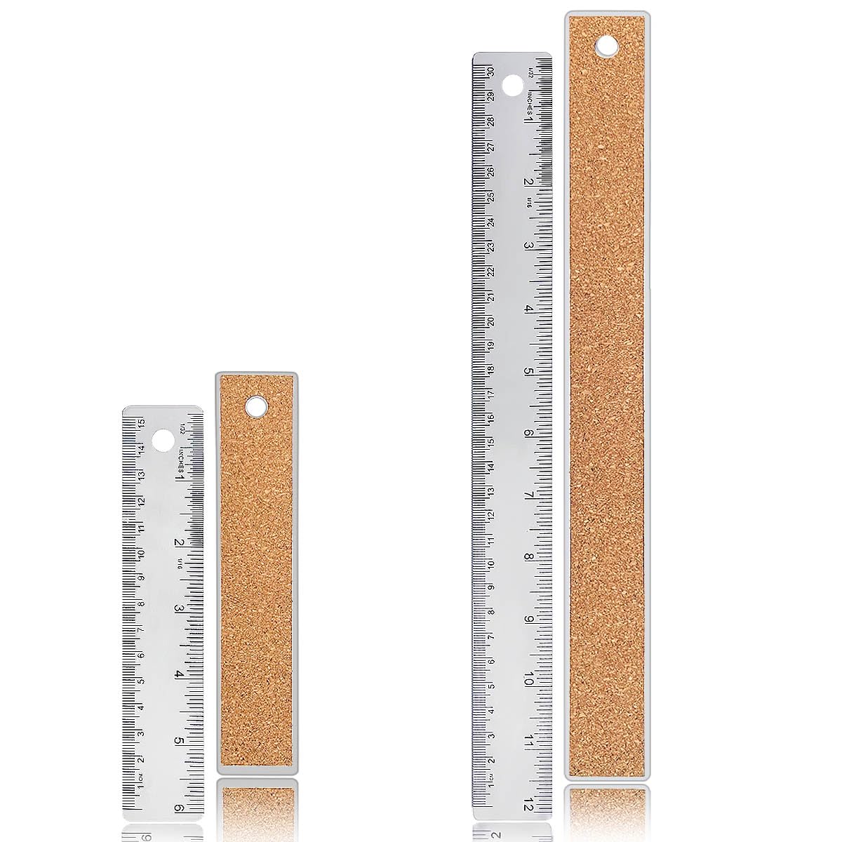 Metal Ruler 6 Inch 12 Inch Stainless Steel Metal Ruler with Cork Backing, Non-Slip Rulers with Inch and Centimeters, Straight Edge Cork Base Rulers HZMM