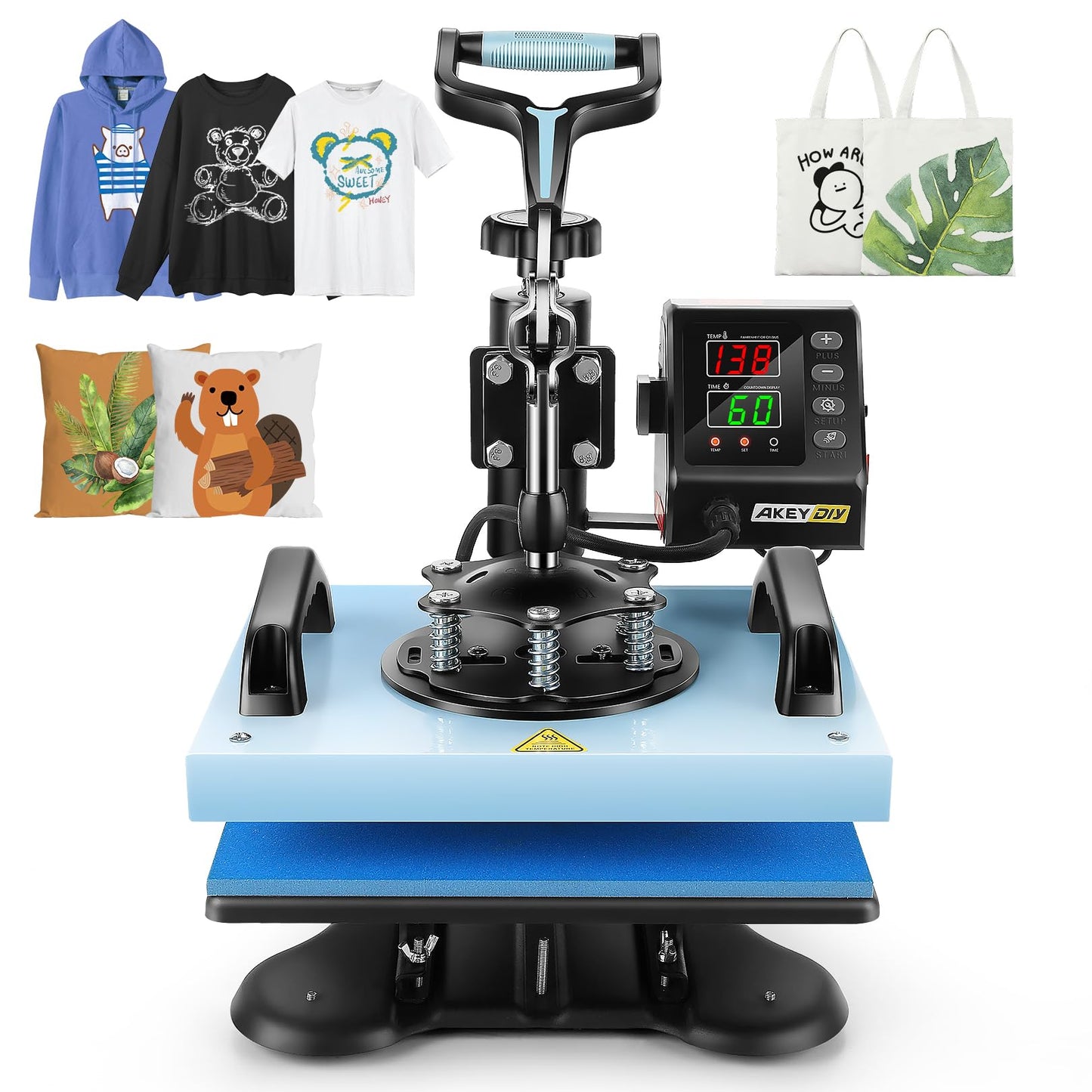 AKEYDIY Upgraded Heat Press Machine for T Shirts 12x10Inch Multifunction Shirt Press Machine 360° Swing Away Sublimation Heat Press Digital Heat