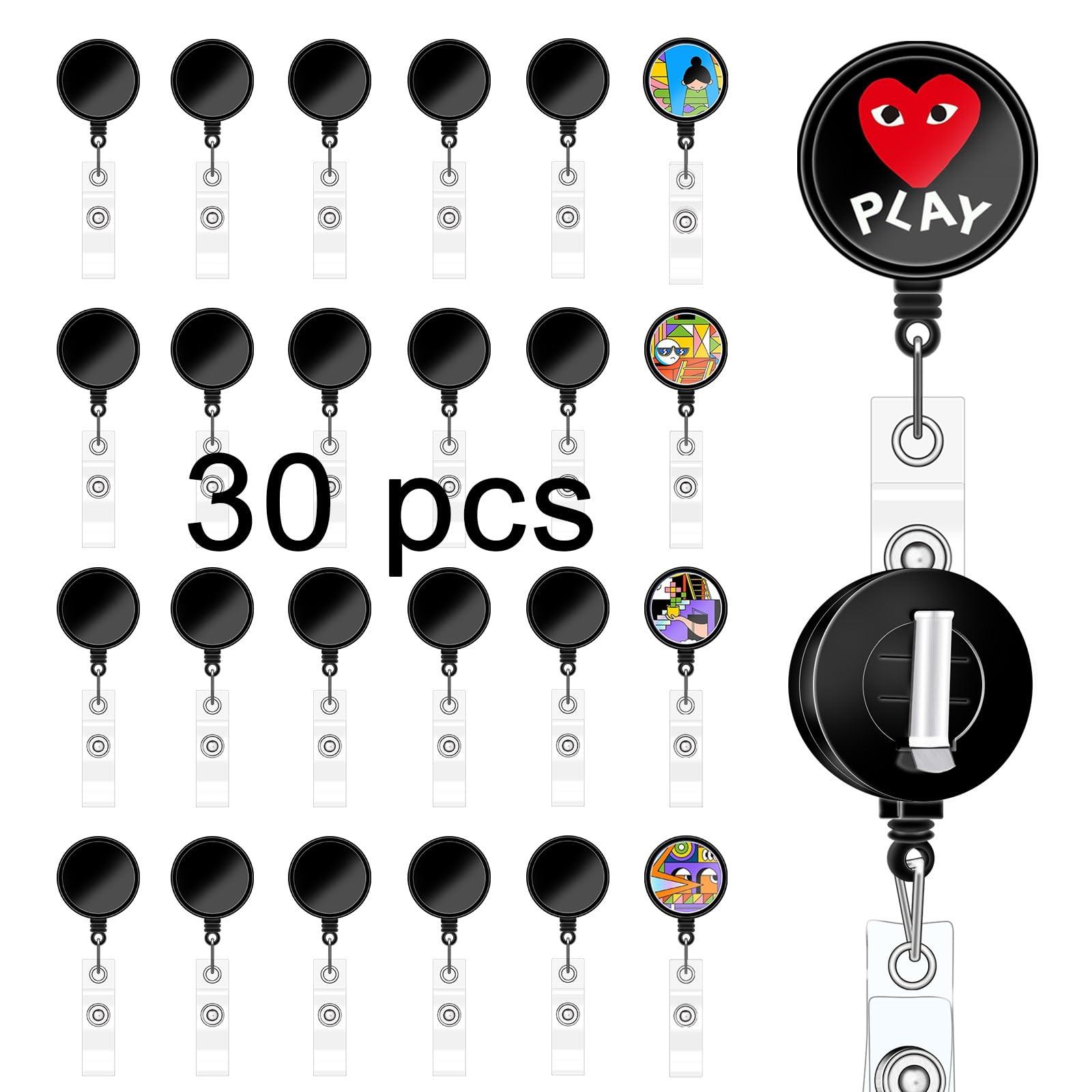 30 Pcs sublimation badge reels Blank，diy badge reel kit sublimation id badge blanks retractable badge reel，badge holder retractable clip for Office - WoodArtSupply