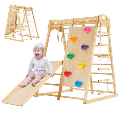 FUNLIO 8-in-1 Wood Indoor Playground for Kids 3-8 Years, Larger & Heavier Climbing Toys with Solid Pine, Indoor Gym for Kids with - WoodArtSupply