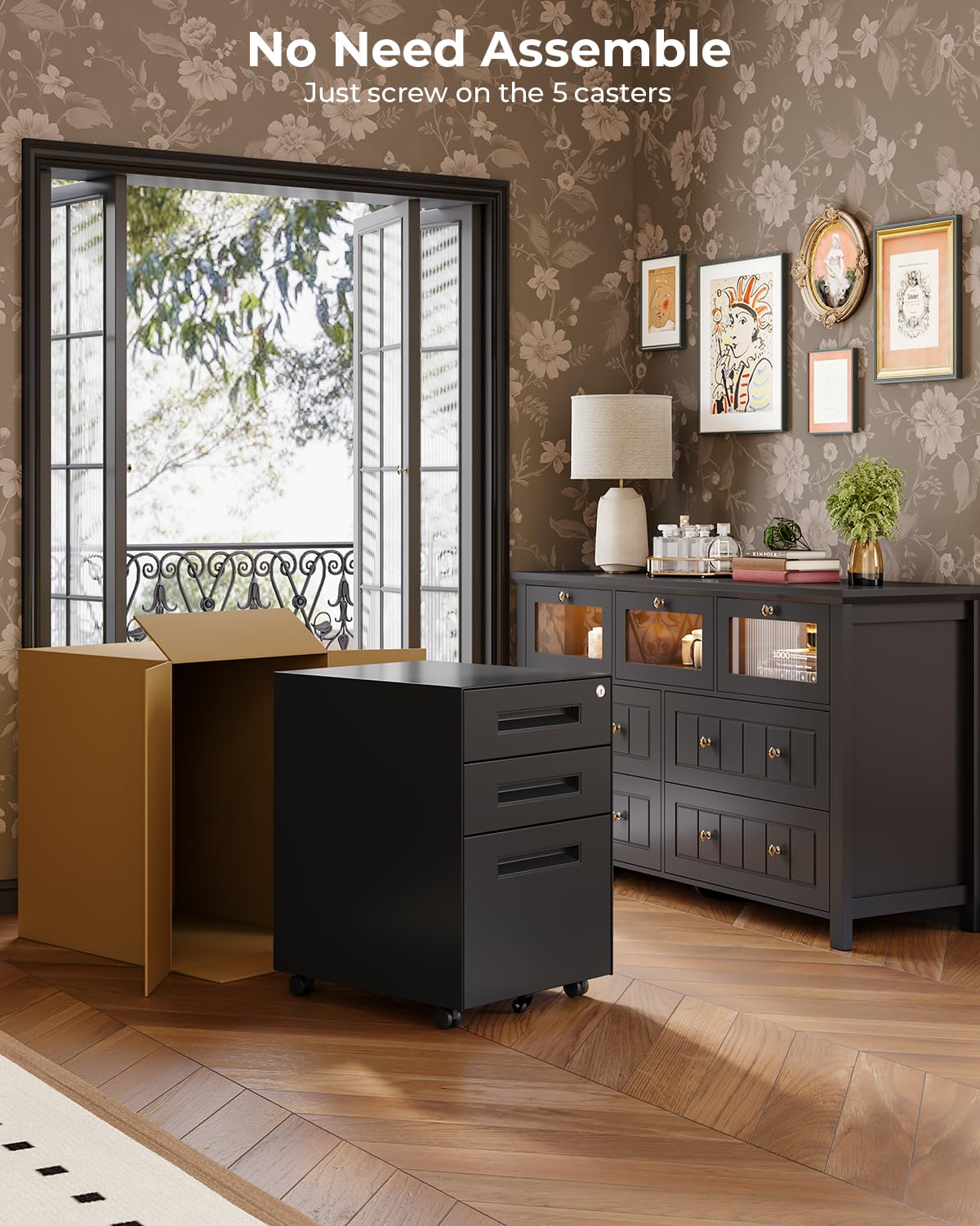 Dripex 3 Drawer File Cabinet, Mobile File Cabinet with Lock on Wheels, Letter/Legal Size, Fully Assembled, Modern Small Short Vertical Metal Rolling Dripex