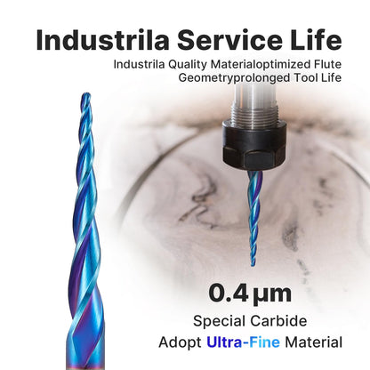 Turnextte 3.6 Deg Spiral Tapered Ball Nose Router Bit for CNC, 3 Flute 1/16 Dia x 1/32 Radius and 1-1/2 inch Cutting Length 1/4 inch Shank with Nano - WoodArtSupply