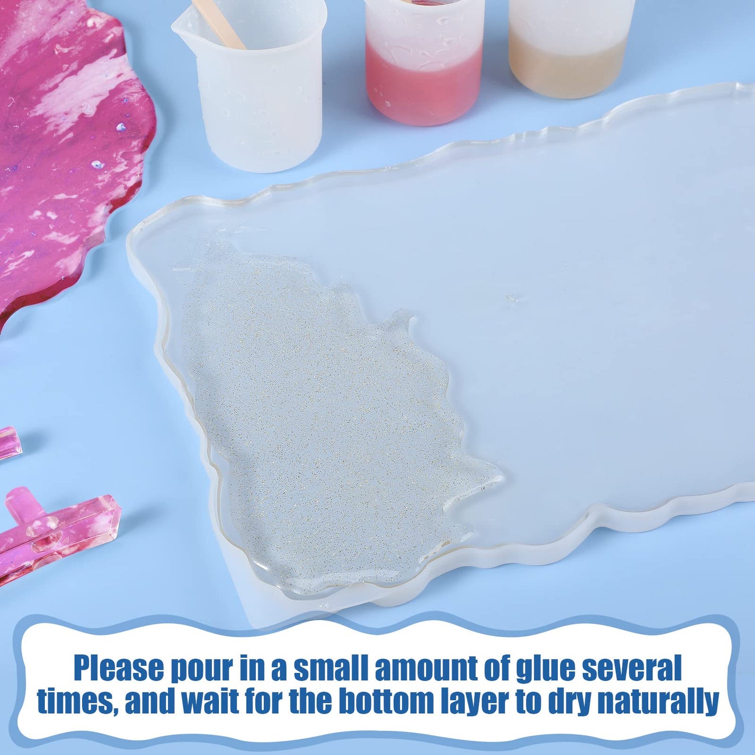 meekoo 2 Pcs Large Silicone Resin Tray Molds with 4 Pcs Handles Serving Tray Molds Round Rectangle Resin Mold for Making Jewelry Plates Tea Coasters meekoo