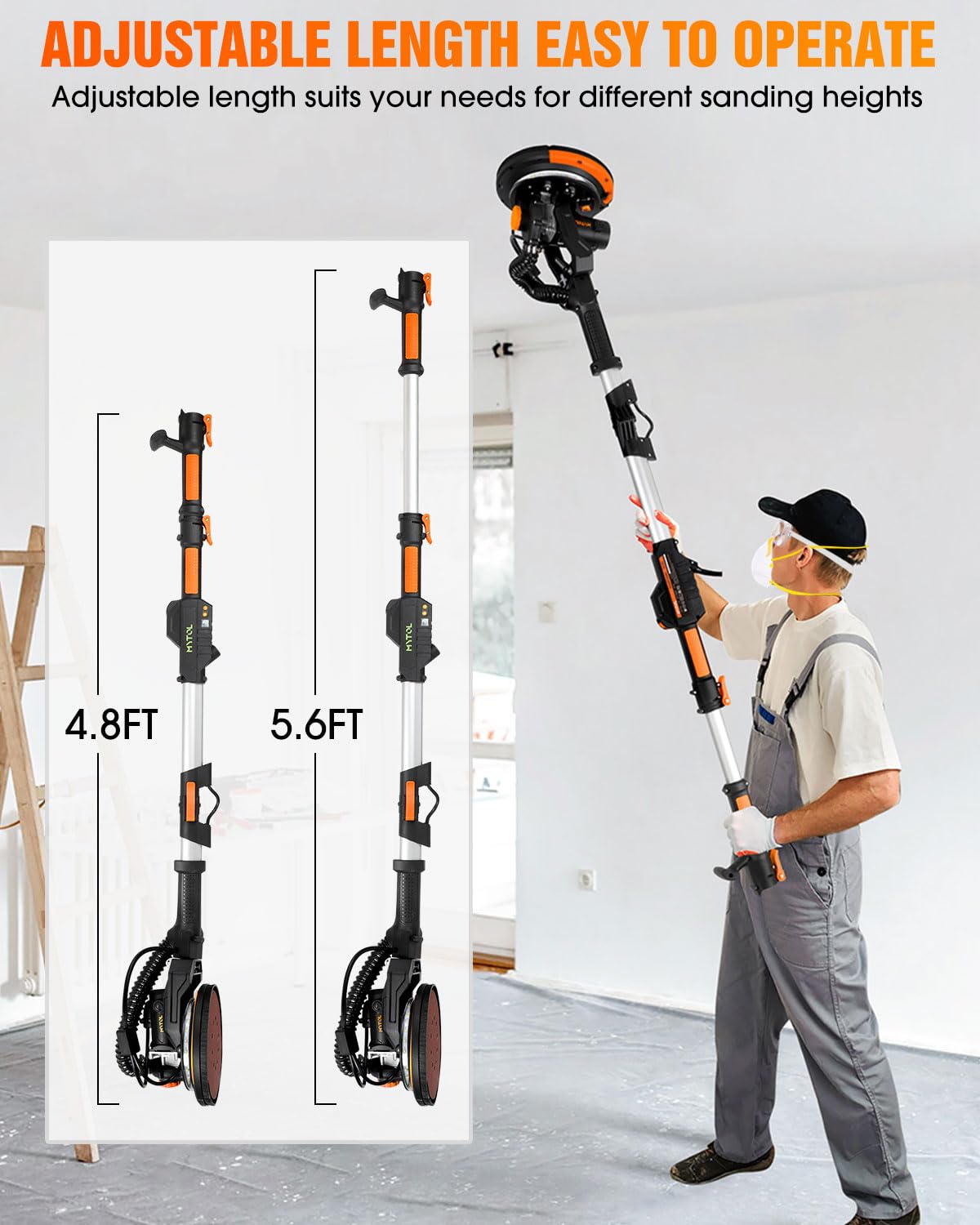 MYTOL Electric Drywall Sander with Vacuum Dust Collection, Variable Speed, LED Light, Foldable Handle, Sanding Discs & Grids MYTOL