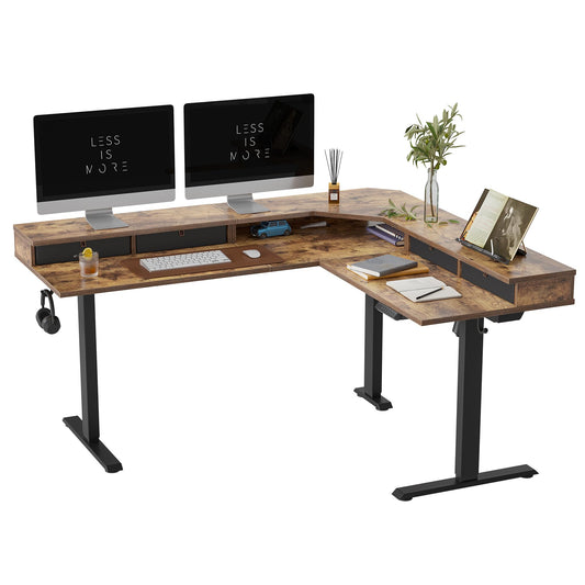 FEZIBO 63" L Shaped Standing Desk with 4 Drawers, Electric Standing Gaming Desk Adjustable Height, Corner Stand up Desk with Splice Board, Black - WoodArtSupply