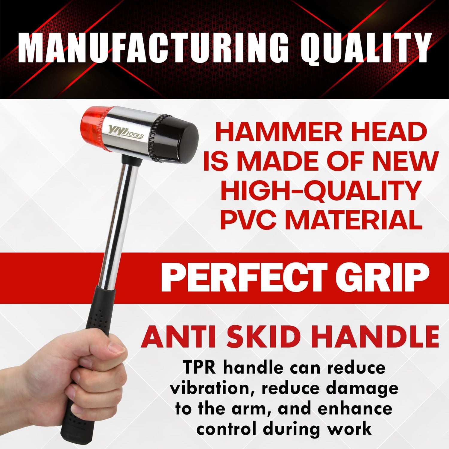 YIYITOOLS Double-Faced Soft Mallet, Hammer, Jewelry, Wood, Flooring Installation, Non Sparking Blow and Plastic Handle – 35-mm, Red and Black YIYITOOLS
