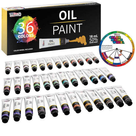 U.S. Art Supply Professional 36 Color Set of Art Oil Paint in Large 18ml Tubes - Rich Vivid Colors for Artists, Students, Beginners - Canvas Portrait U.S. Art Supply