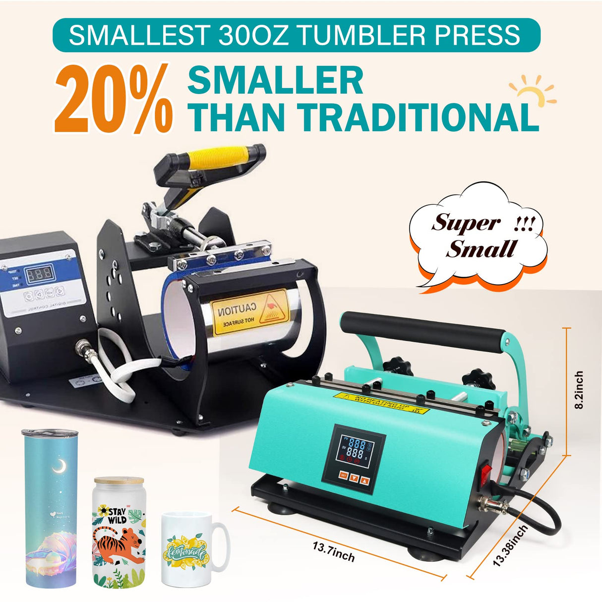 Realkant Tumbler Heat Press Machine, 110V Tumbler Press for 20OZ 30OZ Sublimation Skinny Straight Tumblers Glass Jar & 11-15OZ Mugs, Mug Tumbler Realkant