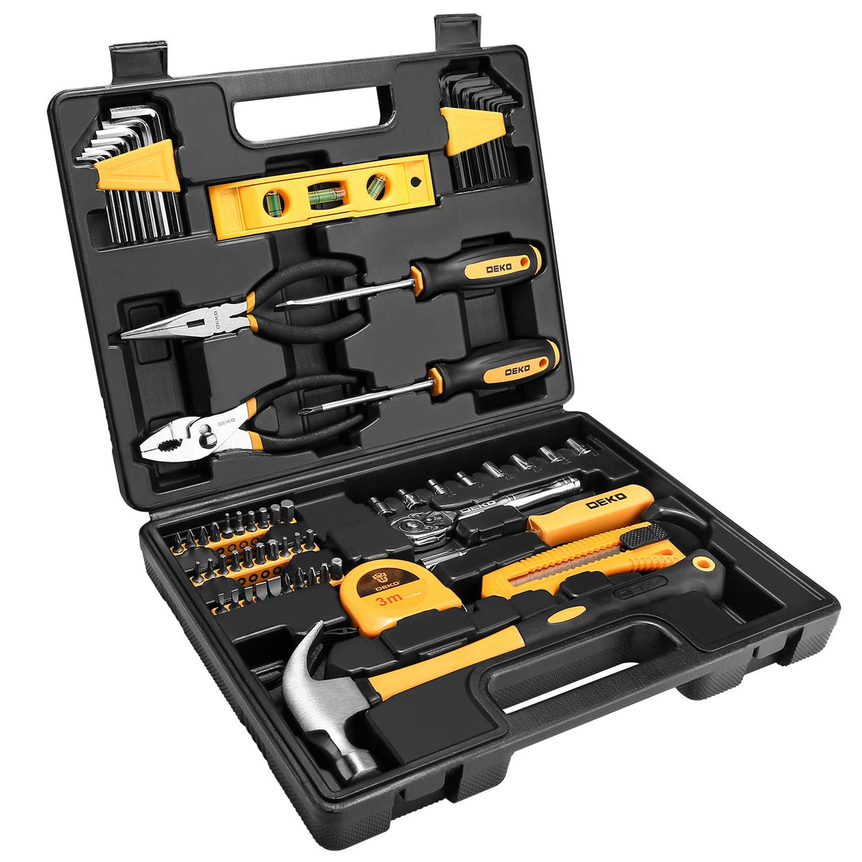 DEKOPRO 65 Pieces Tool Set General Household Hand Tool Kit with Storage Case Plastic ToolBox DEKOPRO