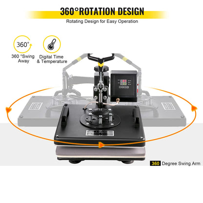 VEVOR Heat Press Machine 15x15 inch 6 in 1 T-Shirt Heat Press and Vinyl Cutter 53 inch Plotter Machine 1350mm PC Only Paper Feed Vinyl Cutter Plotter