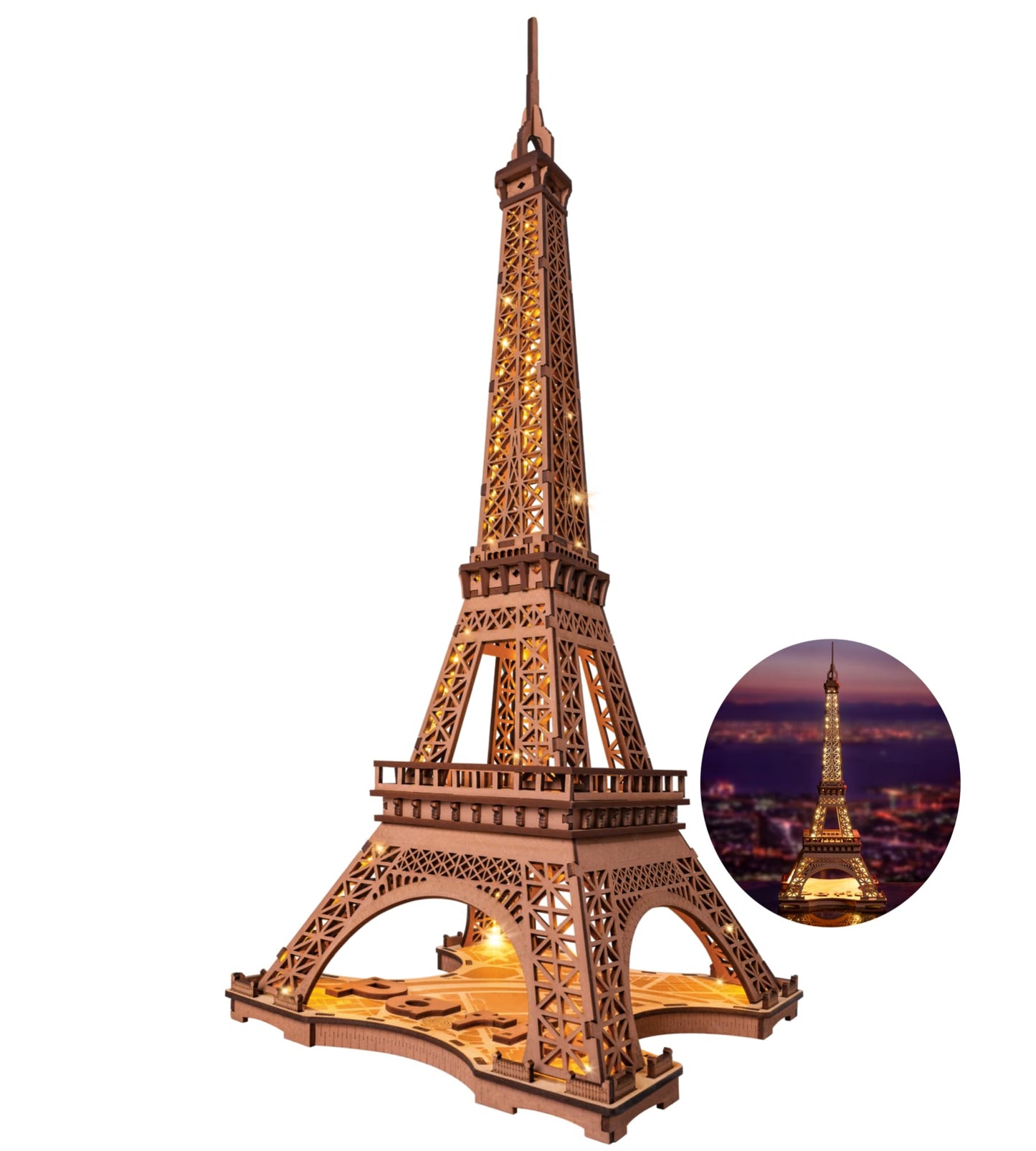 ROBOTIME 3D Puzzle for Adults DIY Model Building Kit with LED Light Wooden Eiffel Tower Craft Kit Architecture Toy Set Brain Teaser Gifts for Kids - WoodArtSupply