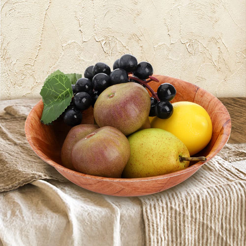 Elsjoy 8 Pack Wooden Woven Salad Bowl, 8 Inch Stackable Round Wood Serving Bowl, Rustic Mixing Bowl for Salad, Fruits, Vegetables, Natural Birch Wood Elsjoy