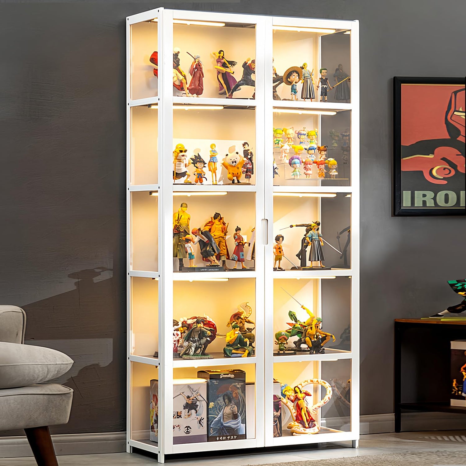 HDROGUV 5-Tier Acrylic Glass Curio Display Cabinet – Stylish Organiser for Books, Toys, and Collectibles HDROGUV