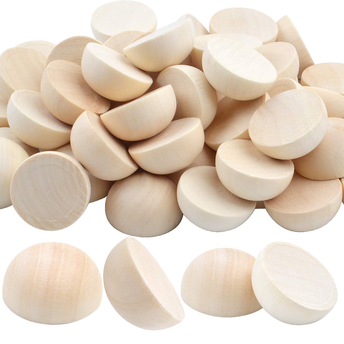 50 Pieces 25mm Natural Half Wooden Balls Decration Split Beads for DIY Projects Crafts Kids Toy