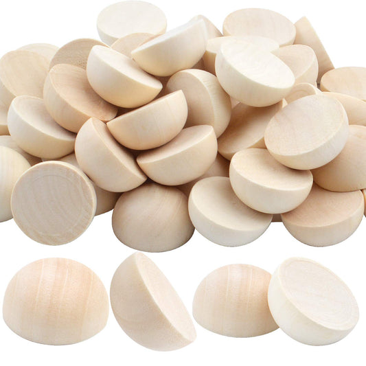 50 Pieces 25mm Natural Half Wooden Balls Decration Split Beads for DIY Projects Crafts Kids Toy - WoodArtSupply