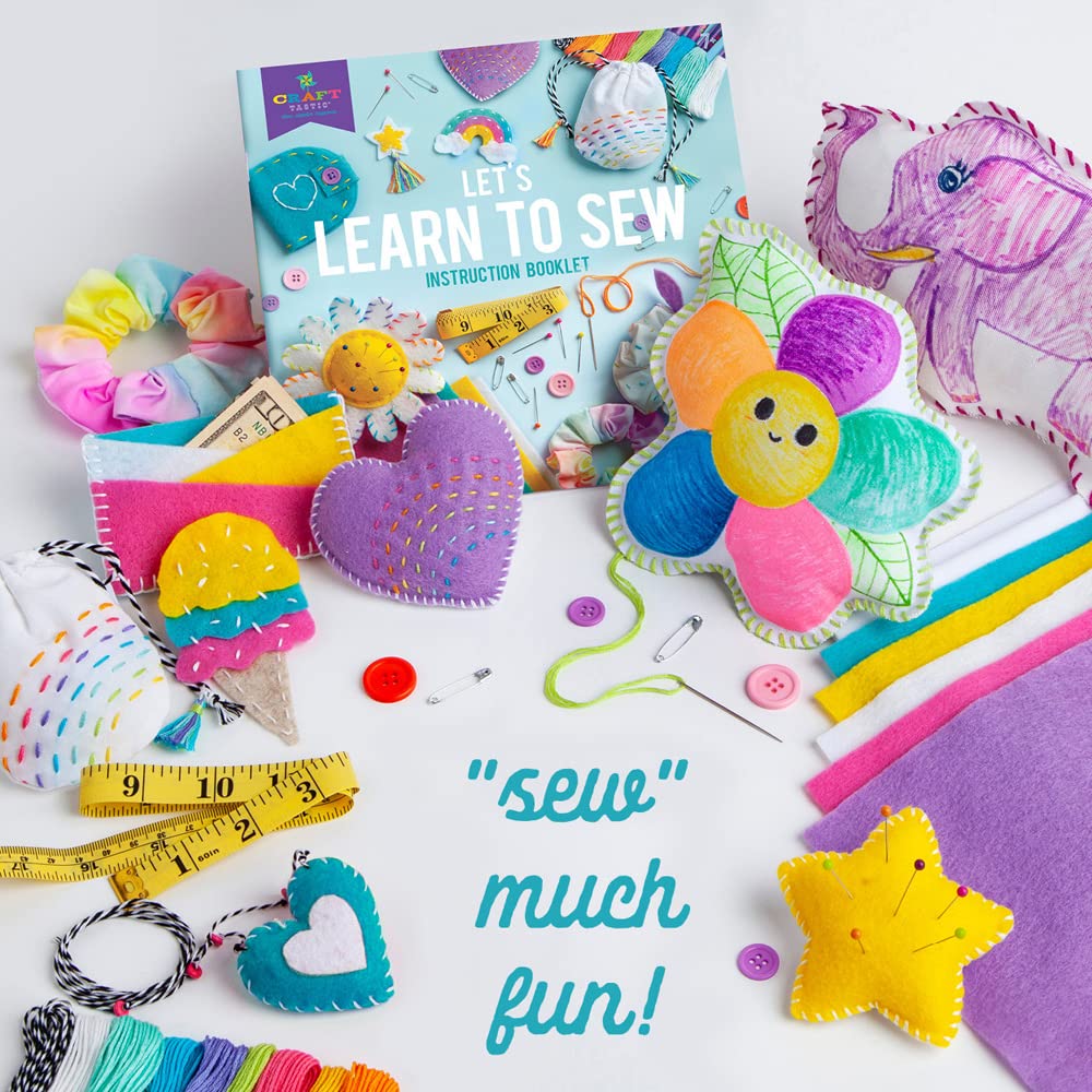 Craft-tastic — Let's Learn to Sew — Craft Kit — Includes Step-by-Step Instruction Book, Reusable Supplies to Teach Basic Sewing Stitches, Embroidery Craft-tastic