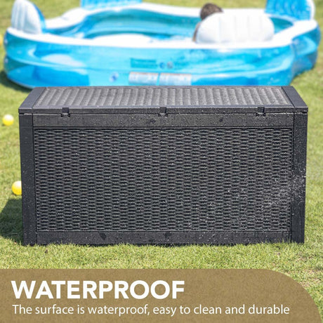 Devoko 100 Gallon Waterproof Large Resin Deck Box Indoor Outdoor Lockable Storage Container for Patio Furniture Cushions, Toys and Garden Tools (100 Devoko