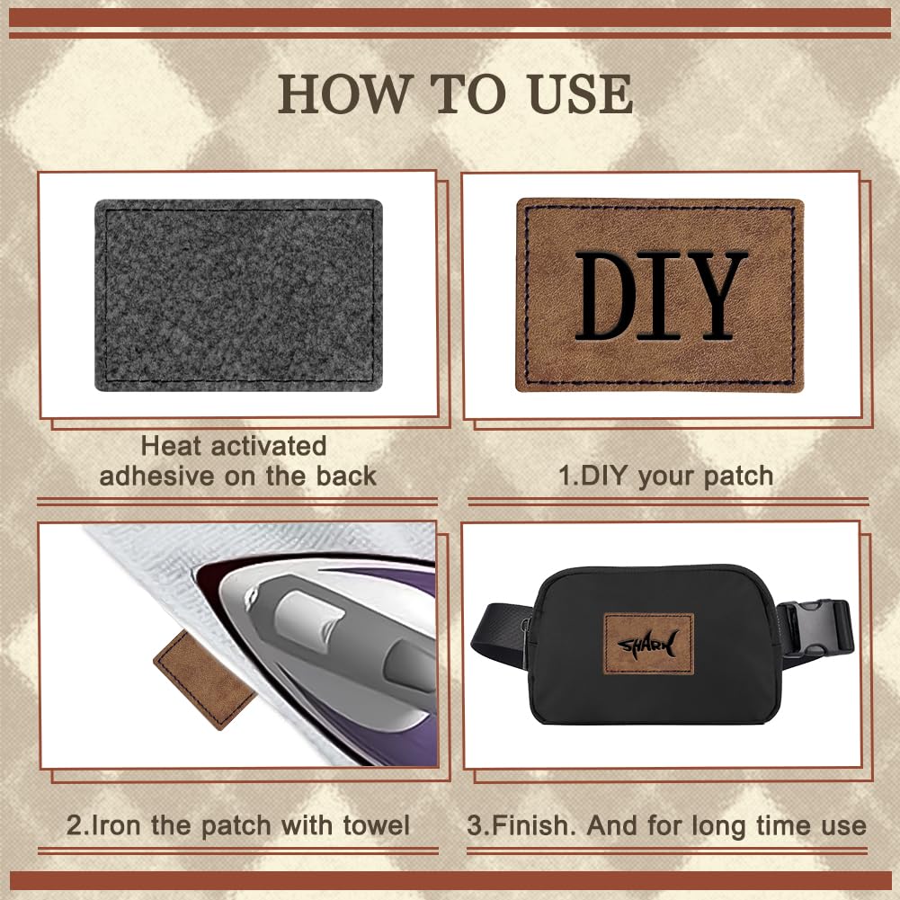 60PCS Blank Hat Patches Laserable Rectangle Rustic Leatherette Patch Adhesive Faux Leather Patches Blanks for Hats Fabric Custom Repair Sew Laser Bestlabel