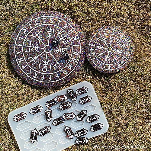 ResinWorld Rune Set Mold for Resin, Viking Divination Runes Resin Mold, Large Viking Rune Compass Silicone Mold, Rune Coaster Tray Mold, Runes Dice - WoodArtSupply