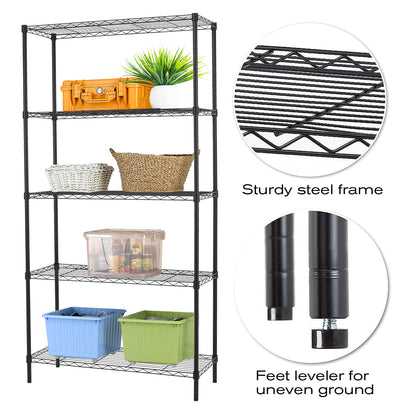 HCY 5-Tier Storage Shelf Heavy Duty Shelving Unit NSF Height Adjustable Metal Storage Rack for Laundry Bathroom Kitchen Garage Pantry Organization -