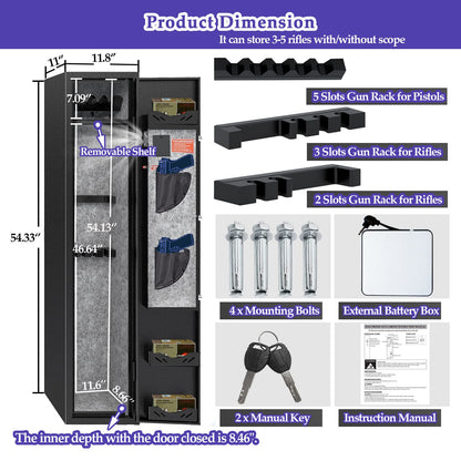 KAER 3-5 Gun Safes for Home Rifle and Pistols, Quick Access Safes for Shotguns, cabinets with Adjustable Rack, Pockets and Removable Shelf - WoodArtSupply