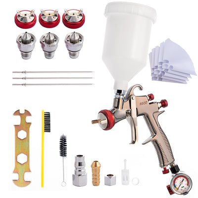 LVLP Spray Gun R500 with 1.3/1.5/1.7/2.0mm Nozzles,Air Regulator and 5 pcs Paint Filters,Automotive Air Paint Sprayer Gun for Painting Car,Furniture